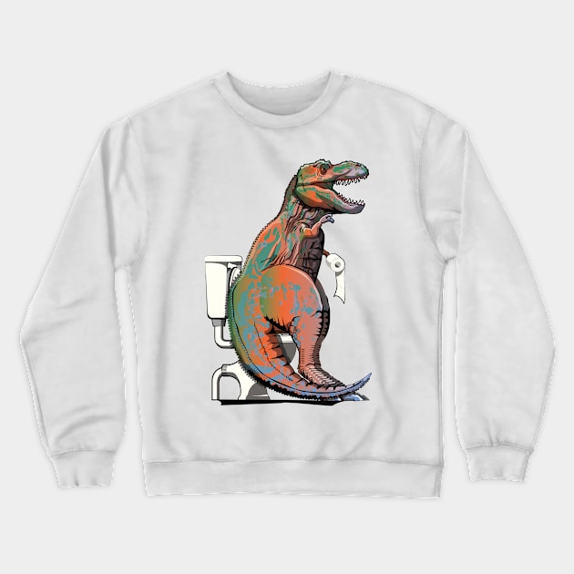 Dinosaur Trex on the Toilet Crewneck Sweatshirt by InTheWashroom